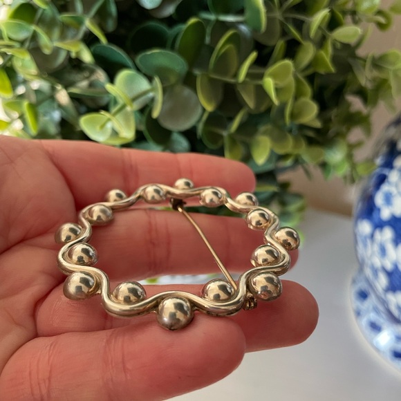 MEXICO 925 Sterling Silver Vintage Swirl Dome Pattern Round Brooch Pin - Picture 2 of 5